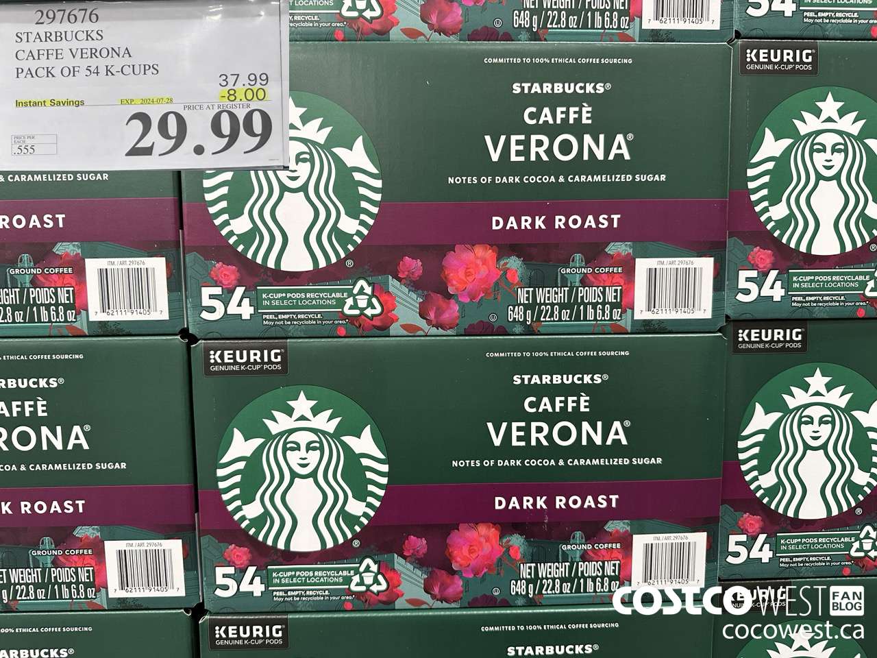 297676 STARBUCKS CAFFE VERONA K-CUPS 54 COUNT ($8.00 INSTANT SAVINGS EXPIRES ON 2024-07-28) $29.99