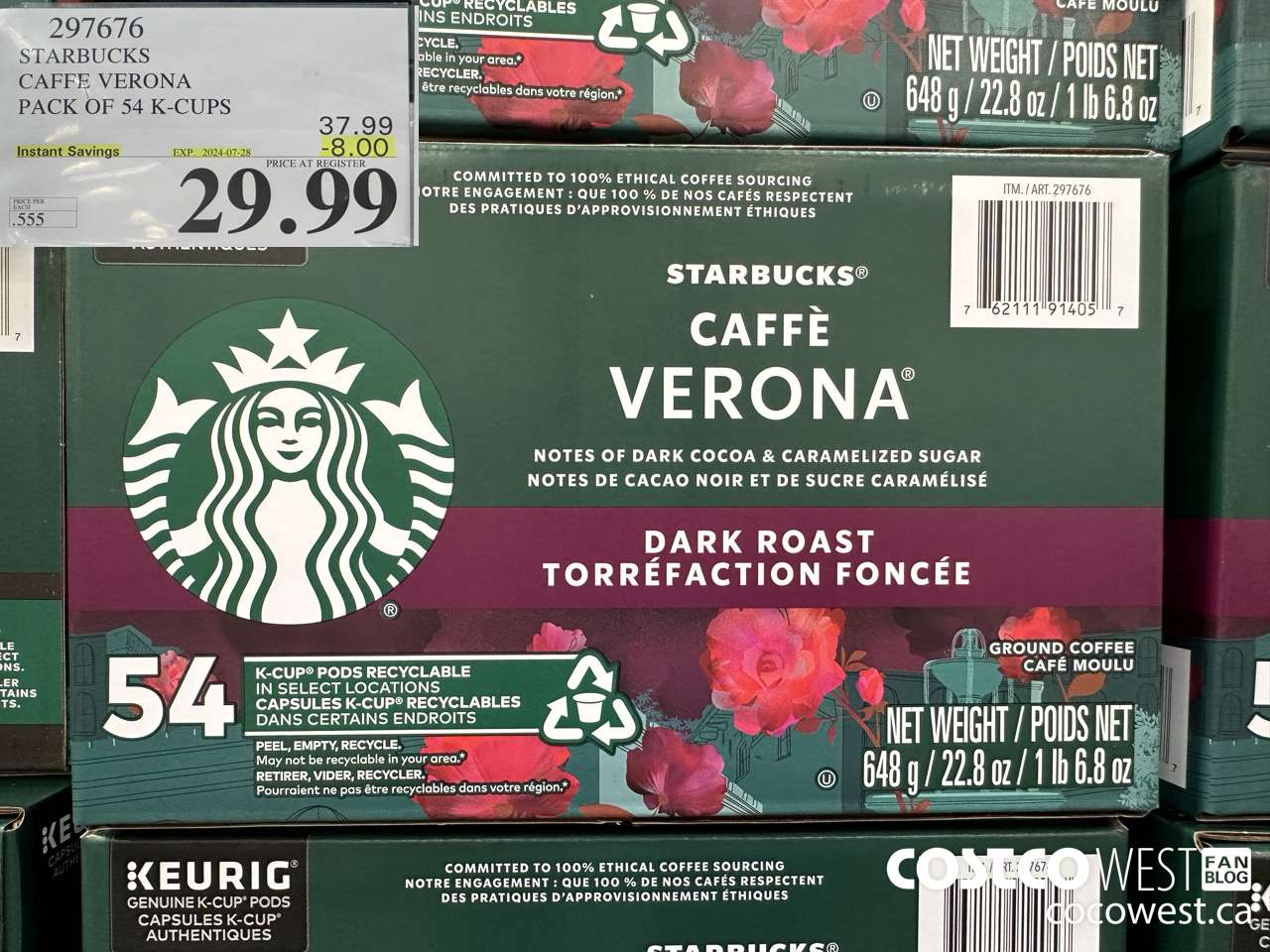 297676 STARBUCKS CAFFE VERONA K-CUPS 54 COUNT ($8.00 INSTANT SAVINGS EXPIRES ON 2024-07-28) $29.99