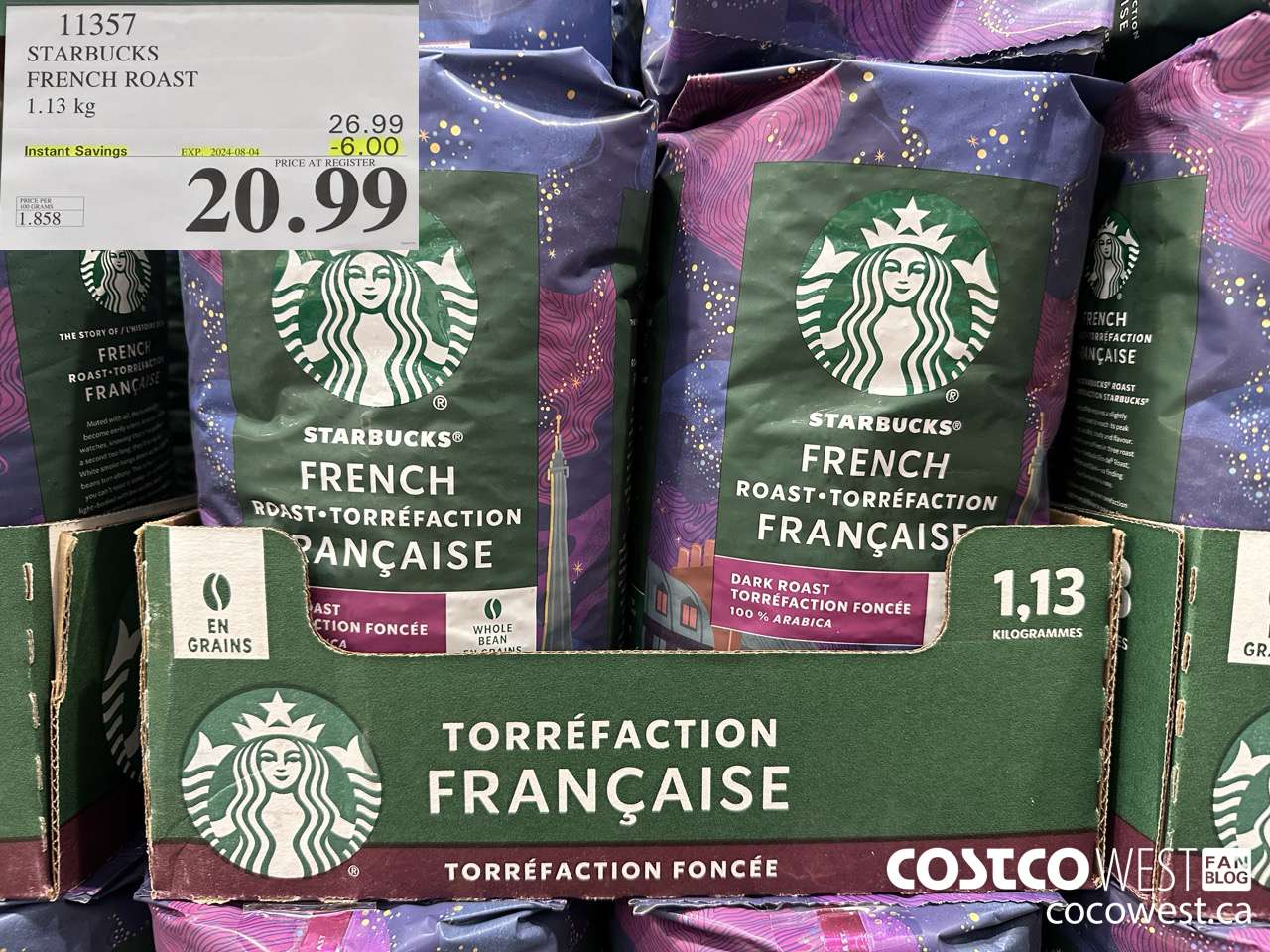 11357 STARBUCKS FRENCH ROAST 1.13KG ($6.00 INSTANT SAVINGS EXPIRES ON 2024-08-04) $20.99