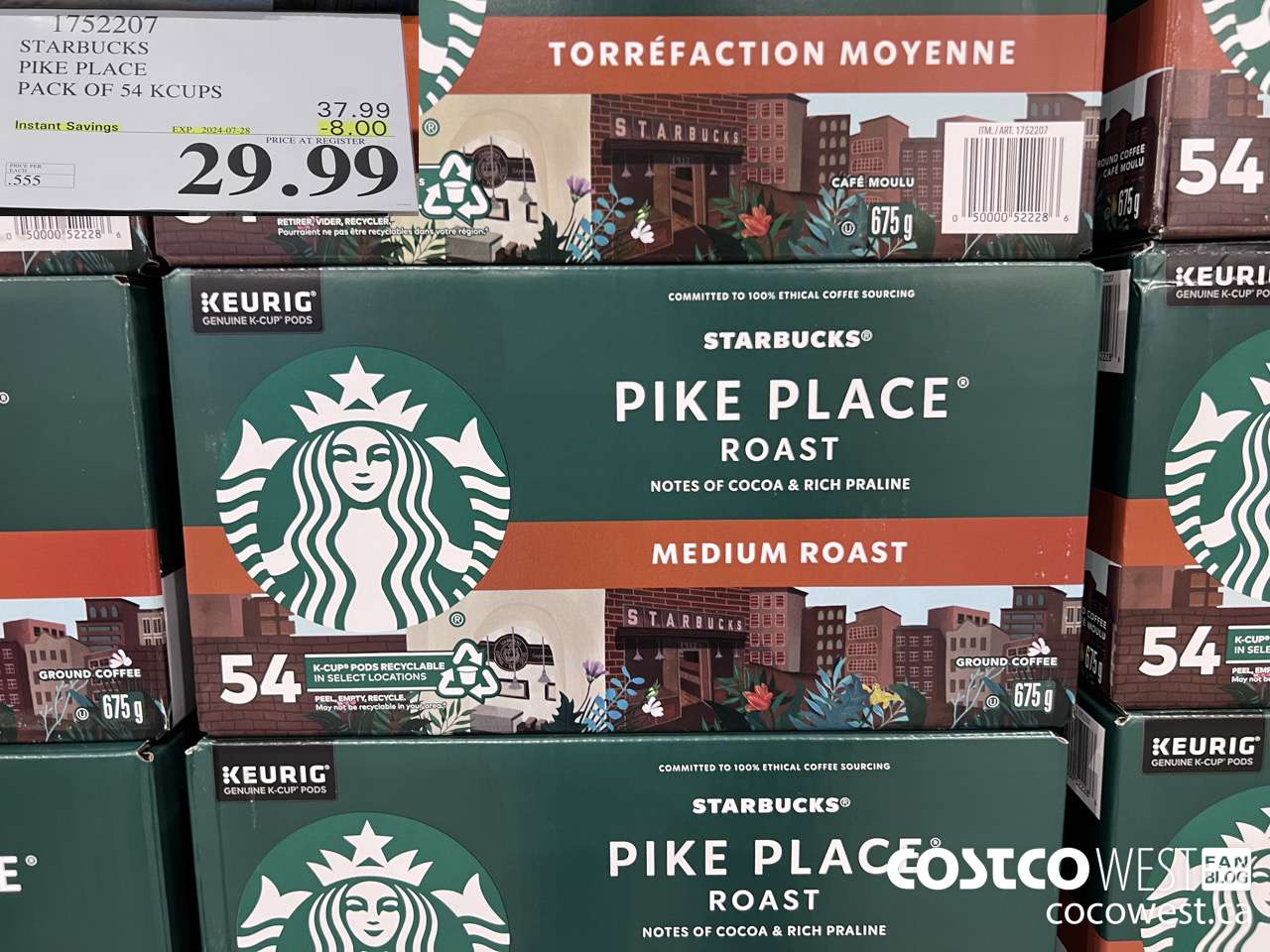 1752207 STARBUCKS PIKE PLACE PACK OF 54 KCUPS  ($8.00 INSTANT SAVINGS EXPIRES ON 2024-07-28) $29.99