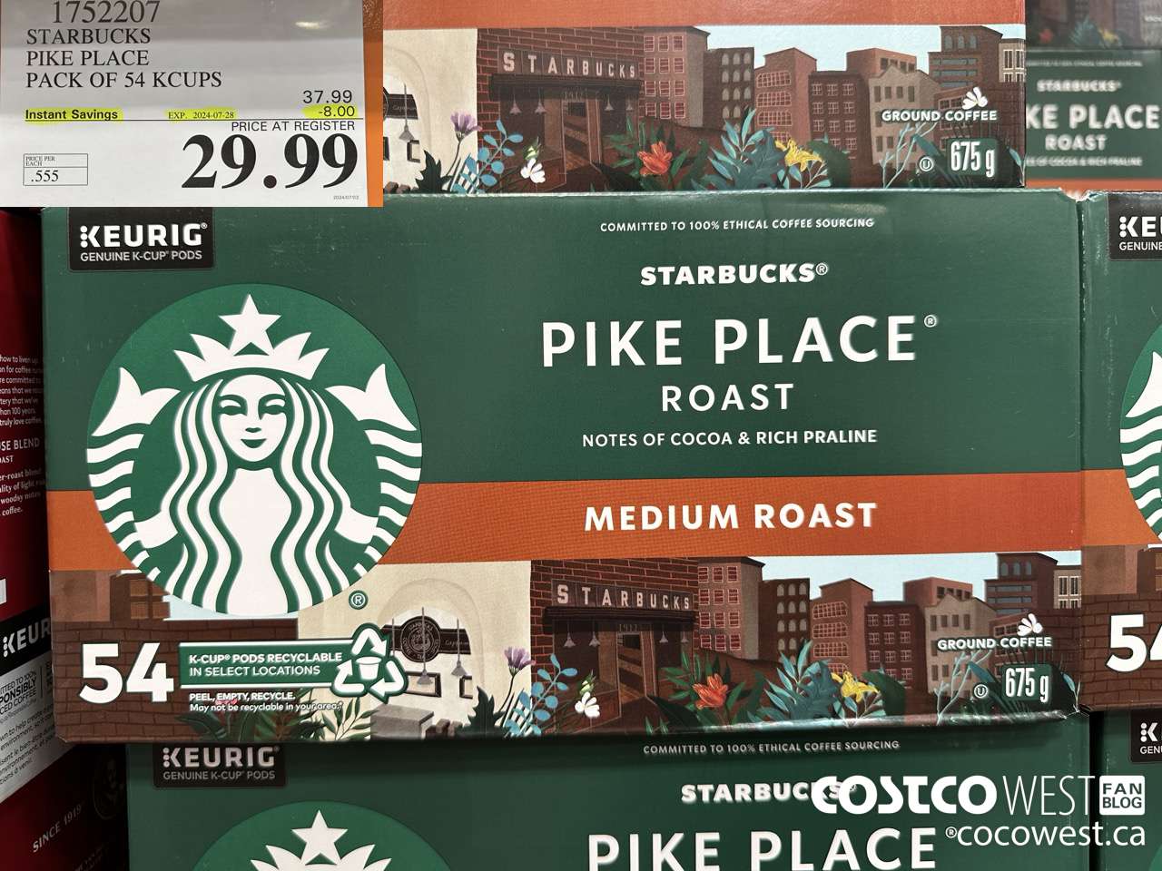 1752207 STARBUCKS PIKE PLACE PACK OF 54 KCUPS  ($8.00 INSTANT SAVINGS EXPIRES ON 2024-07-28) $29.99
