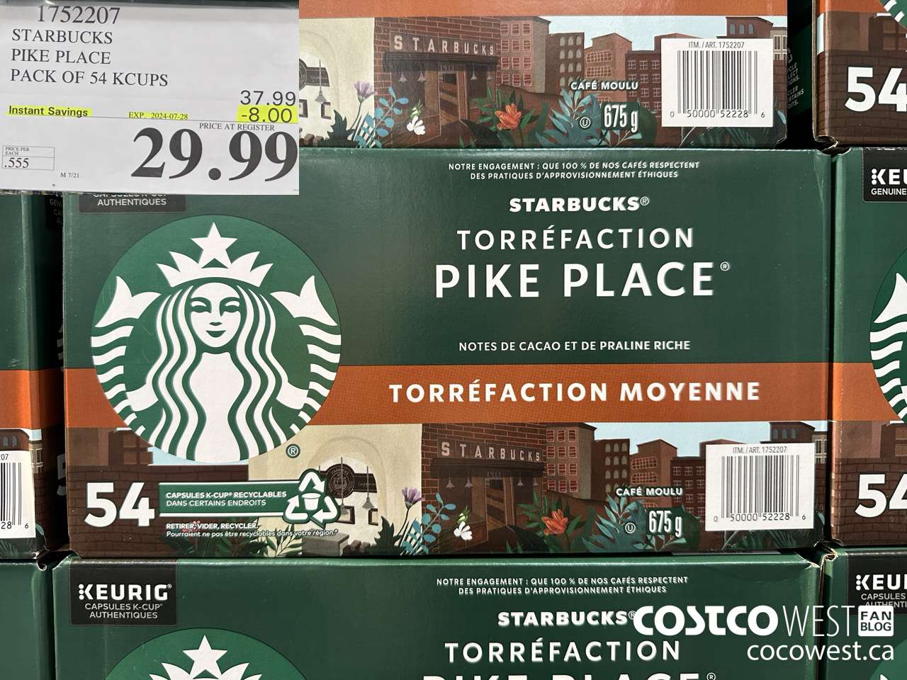 1752207 STARBUCKS PIKE PLACE PACK OF 54 KCUPS  ($8.00 INSTANT SAVINGS EXPIRES ON 2024-07-28) $29.99