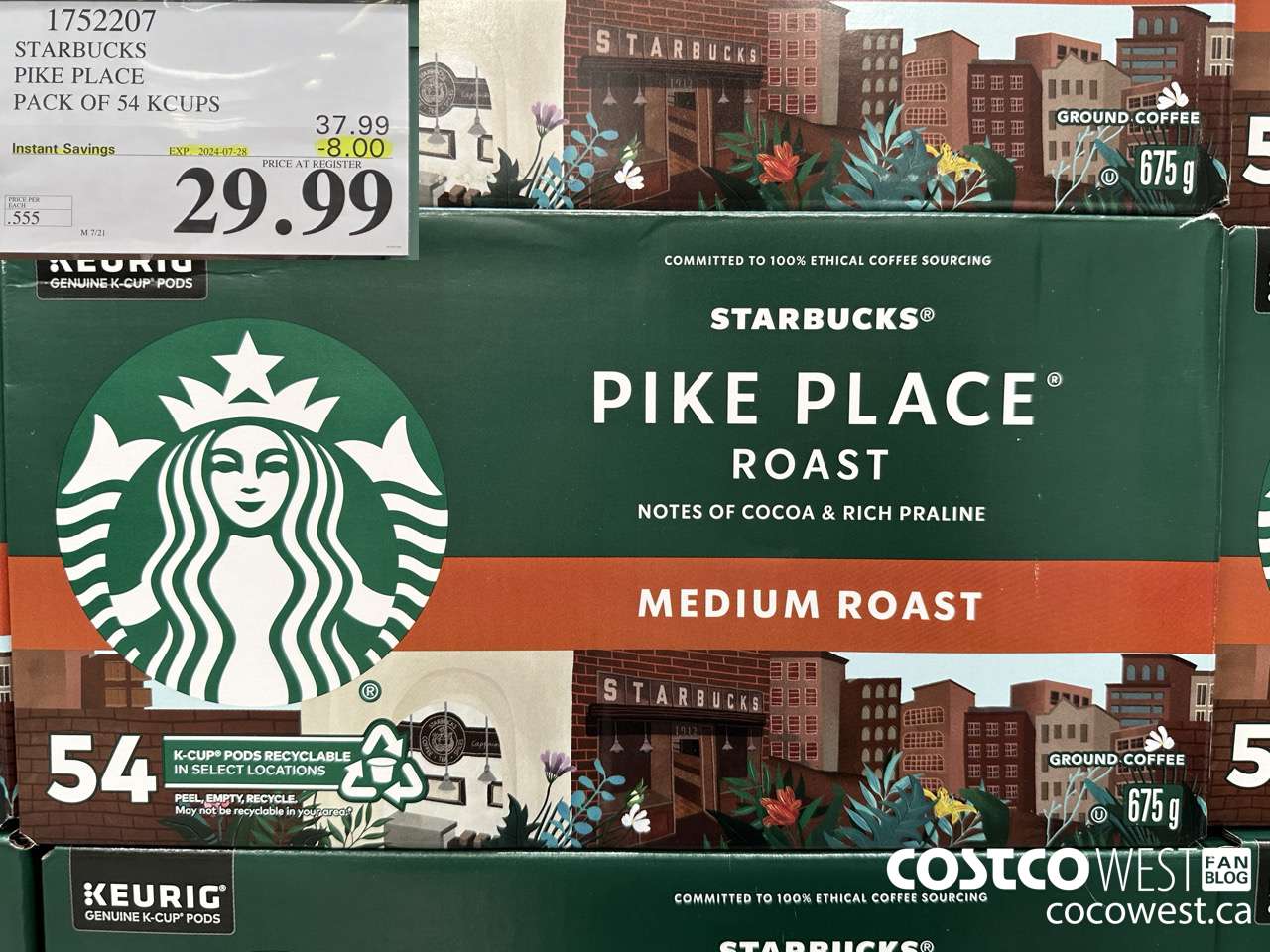 1752207 STARBUCKS PIKE PLACE PACK OF 54 KCUPS  ($8.00 INSTANT SAVINGS EXPIRES ON 2024-07-28) $29.99
