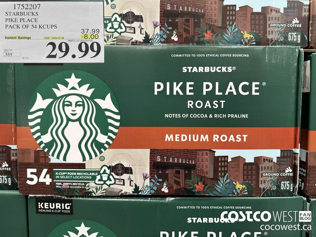 1752207 STARBUCKS PIKE PLACE PACK OF 54 KCUPS  ($8.00 INSTANT SAVINGS EXPIRES ON 2024-07-28) $29.99