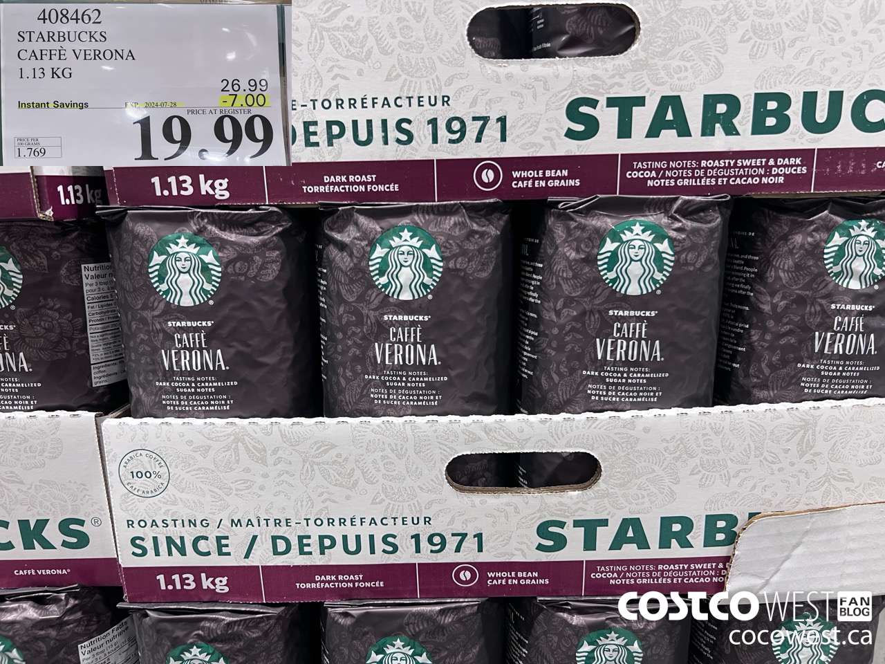 408462 STARBUCKS VERONA 1.13 KG ($7.00 INSTANT SAVINGS EXPIRES ON 2024-07-28) $19.99