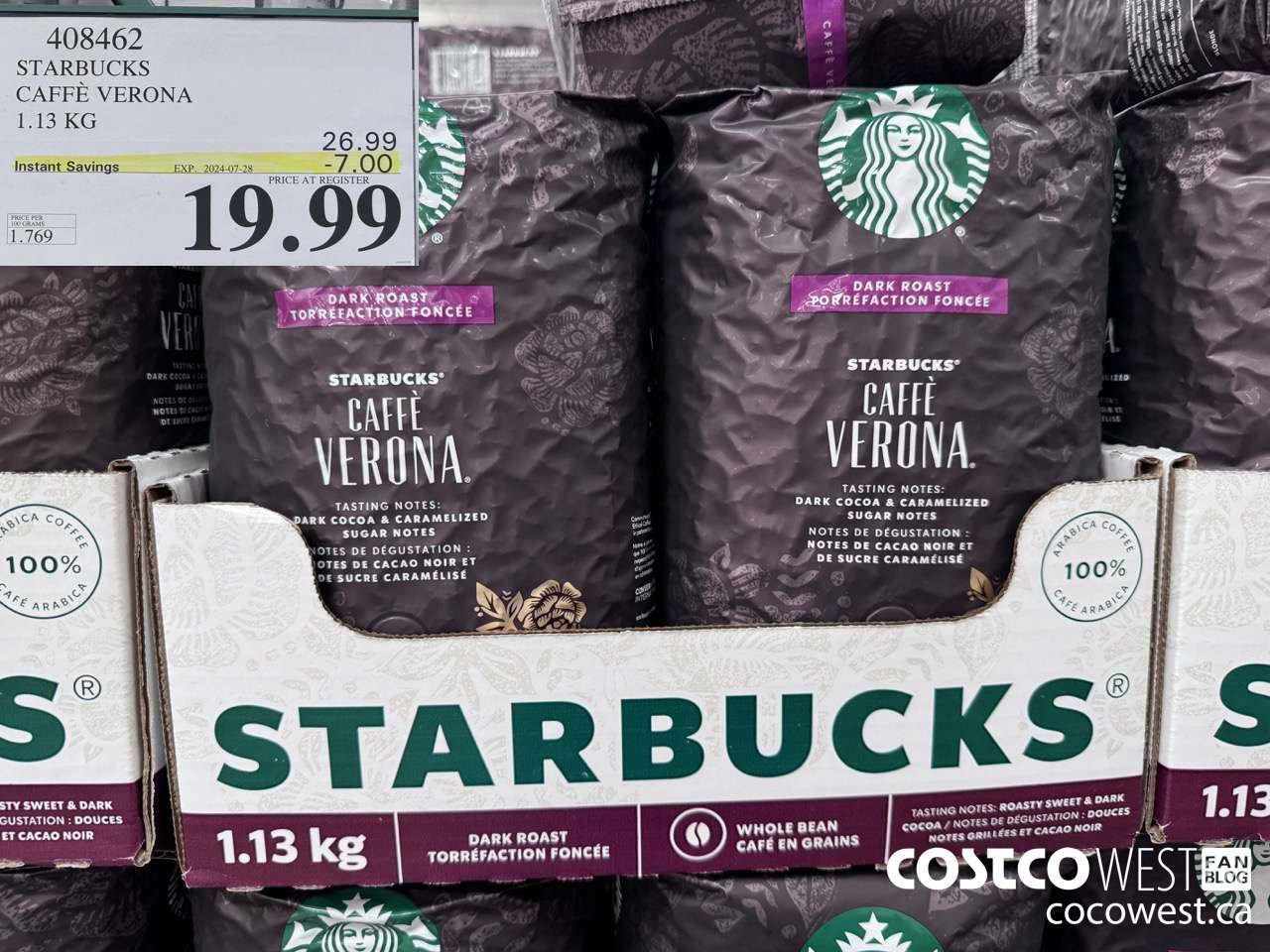 408462 STARBUCKS VERONA 1.13 KG ($7.00 INSTANT SAVINGS EXPIRES ON 2024-07-28) $19.99