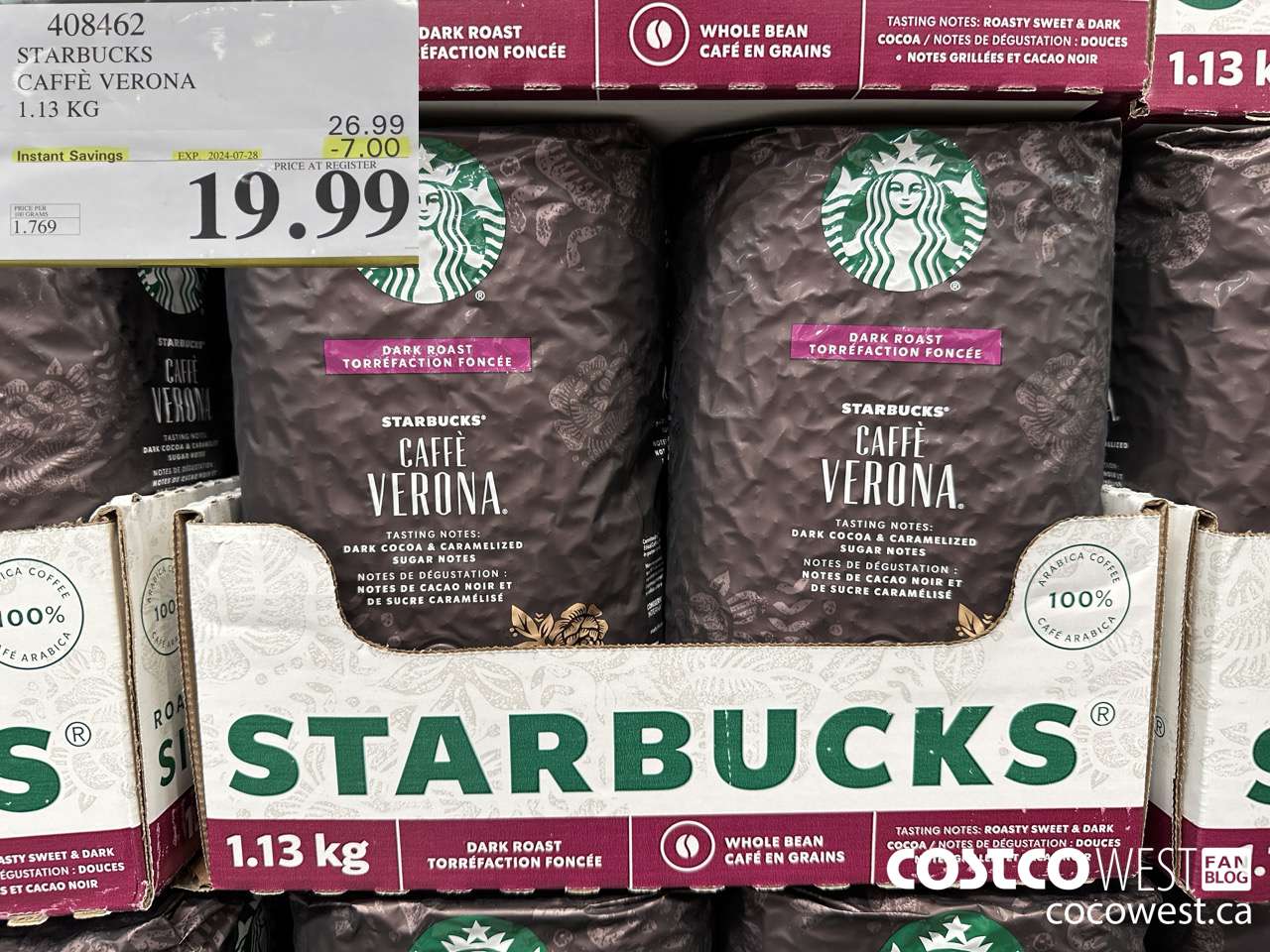 408462 STARBUCKS VERONA 1.13 KG ($7.00 INSTANT SAVINGS EXPIRES ON 2024-07-28) $19.99