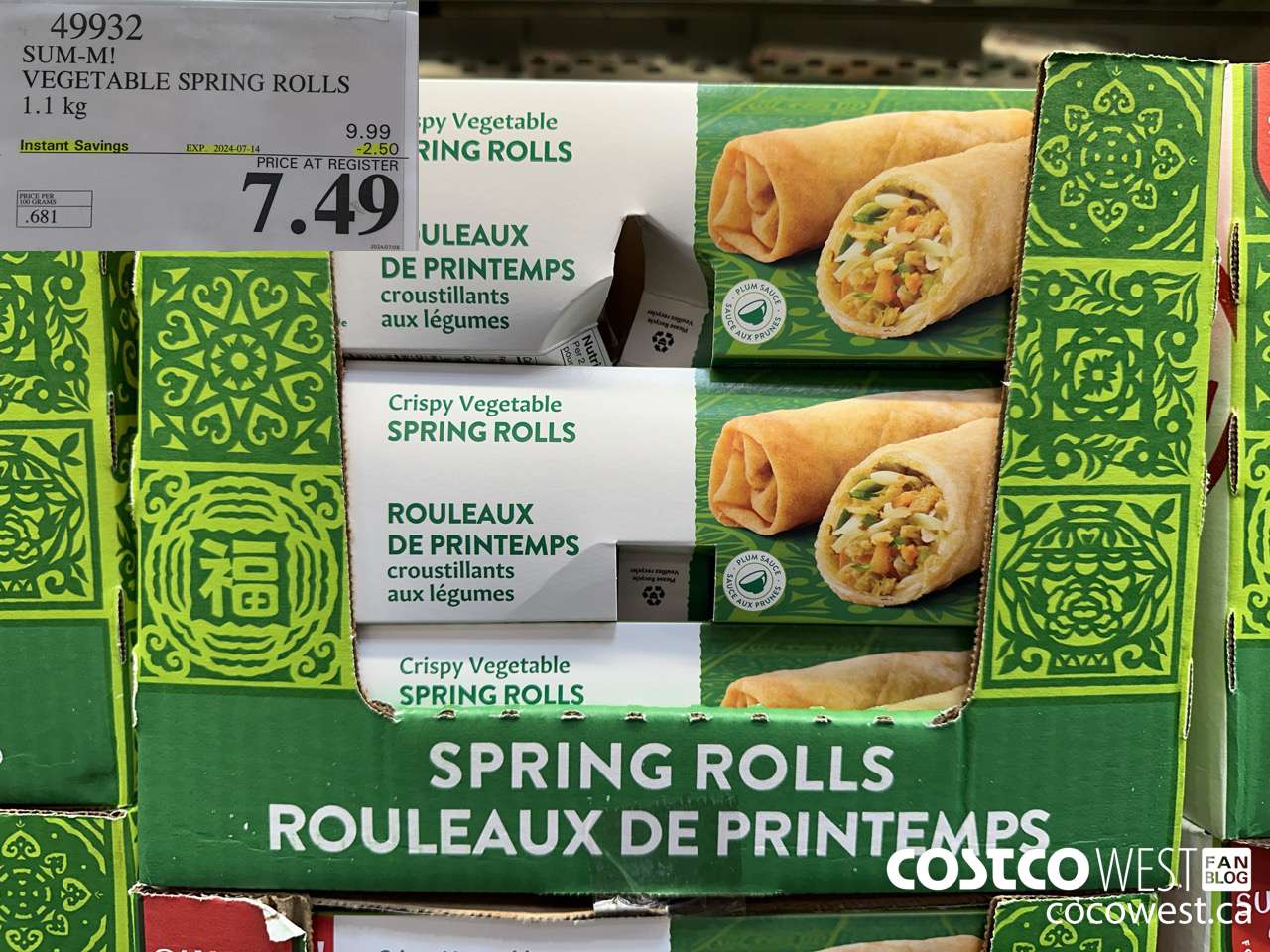 49932 SUM-M! VEGETABLE SPRING ROLL 1 kg ($2.50 INSTANT SAVINGS EXPIRES ON 2024-07-21) $7.49