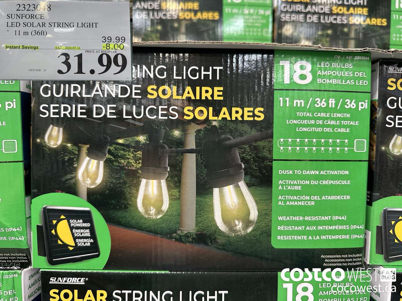 2323048 SUNFORCE LED SOLAR STRING LIGHT 11M (36FT) ($8.00 INSTANT SAVINGS EXPIRES ON 2024-07-14) $31.99