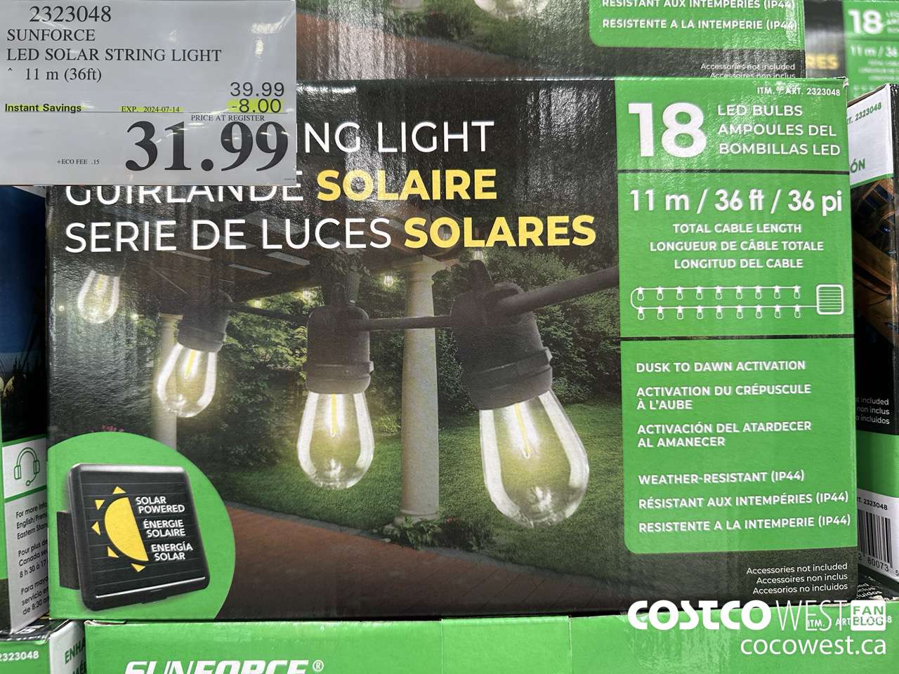 2323048 SUNFORCE LED SOLAR STRING LIGHT 11M (36FT) ($8.00 INSTANT SAVINGS EXPIRES ON 2024-07-14) $31.99