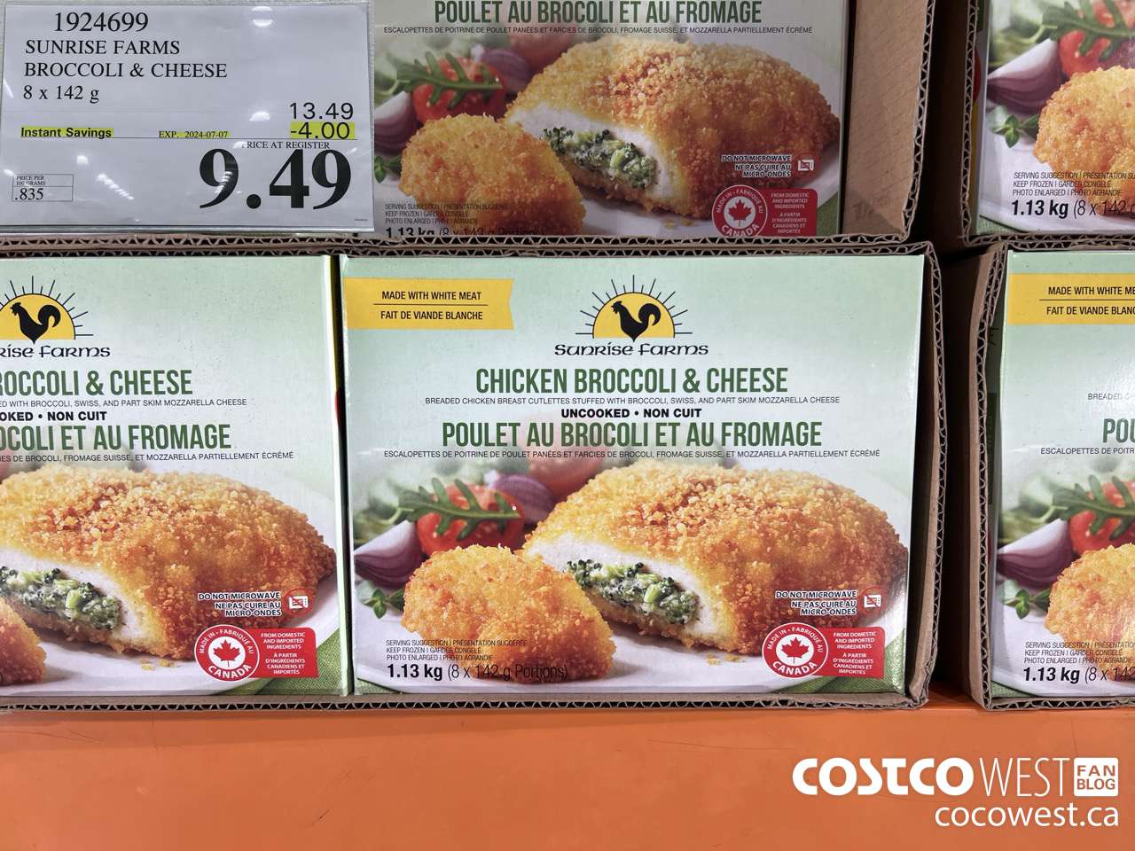 1924699 SUNRISE FARMS BROCCOLI & CHEESE 8 X 142 G ($4.00 INSTANT SAVINGS EXPIRES ON 2024-07-07) $9.49