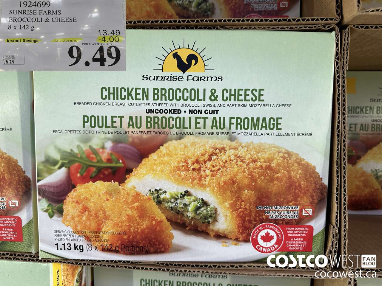 1924699 SUNRISE FARMS BROCCOLI & CHEESE 8 X 142 G ($4.00 INSTANT SAVINGS EXPIRES ON 2024-07-07) $9.49