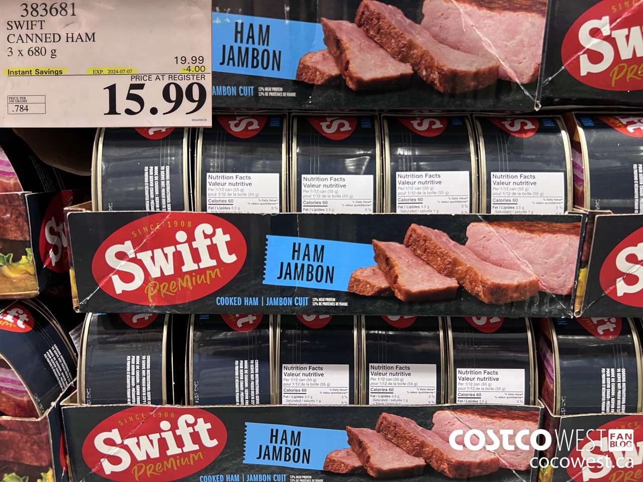 383681 SWIFT CANNED HAM 3 X 680 G ($4.00 INSTANT SAVINGS EXPIRES ON 2024-07-07) $15.99