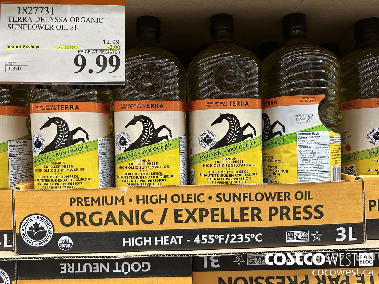 1827731 TERRA DELYSSA ORGANIC SUNFLOWER OIL 3L ($3.00 INSTANT SAVINGS EXPIRES ON 2024-09-01) $9.99
