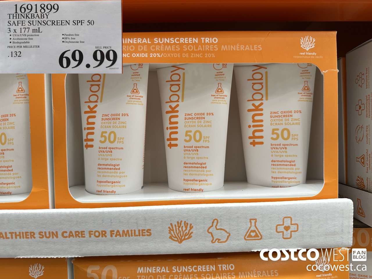 1691899 THINKBABY SAFE SUNSCREEN SPF 50 3 x 177 ml $69.99