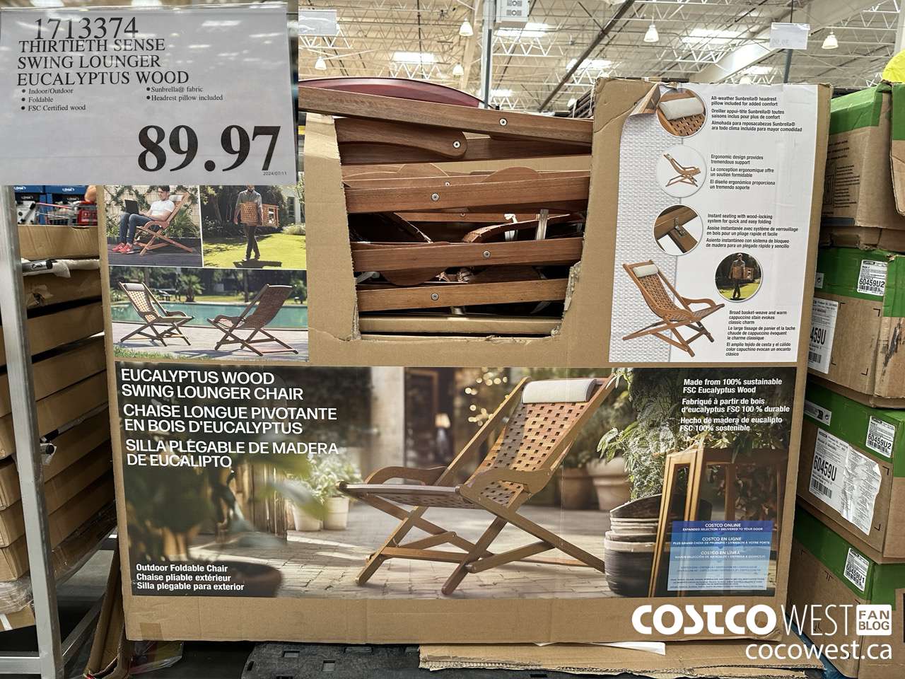 1713374 THIRTIETH SENSE SWING LOUNGER EUCALYPTUS WOOD $89.97