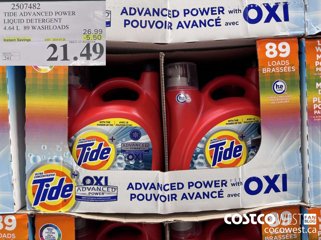 2507482 TIDE ADVANCED POWER LIQUID DETERGENT 4.64 L 89 WASHLOADS ($5.50 INSTANT SAVINGS EXPIRES ON 2024-07-28) $21.49