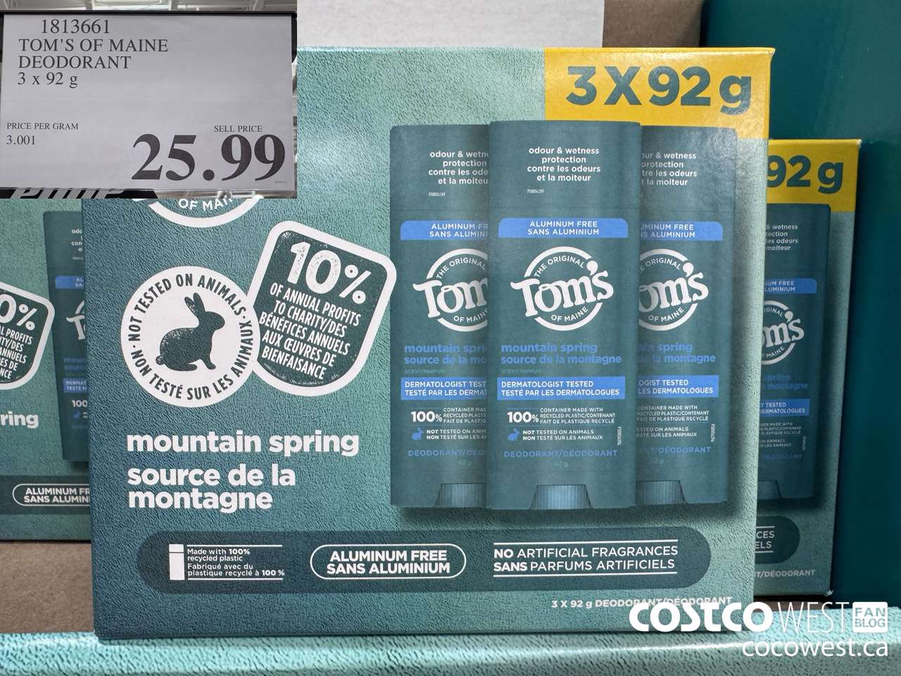 1813661 TOM'S OF MAINE DEODORANT 3 X 92G $25.99