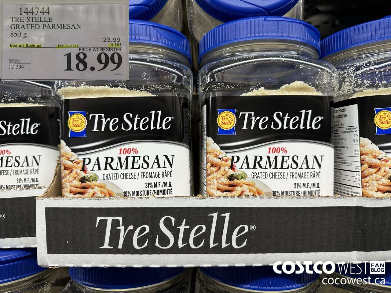 144744 TRE STELLE GRATED PARMESAN 850 g ($5.00 INSTANT SAVINGS EXPIRES ON 2024-08-11) $18.99