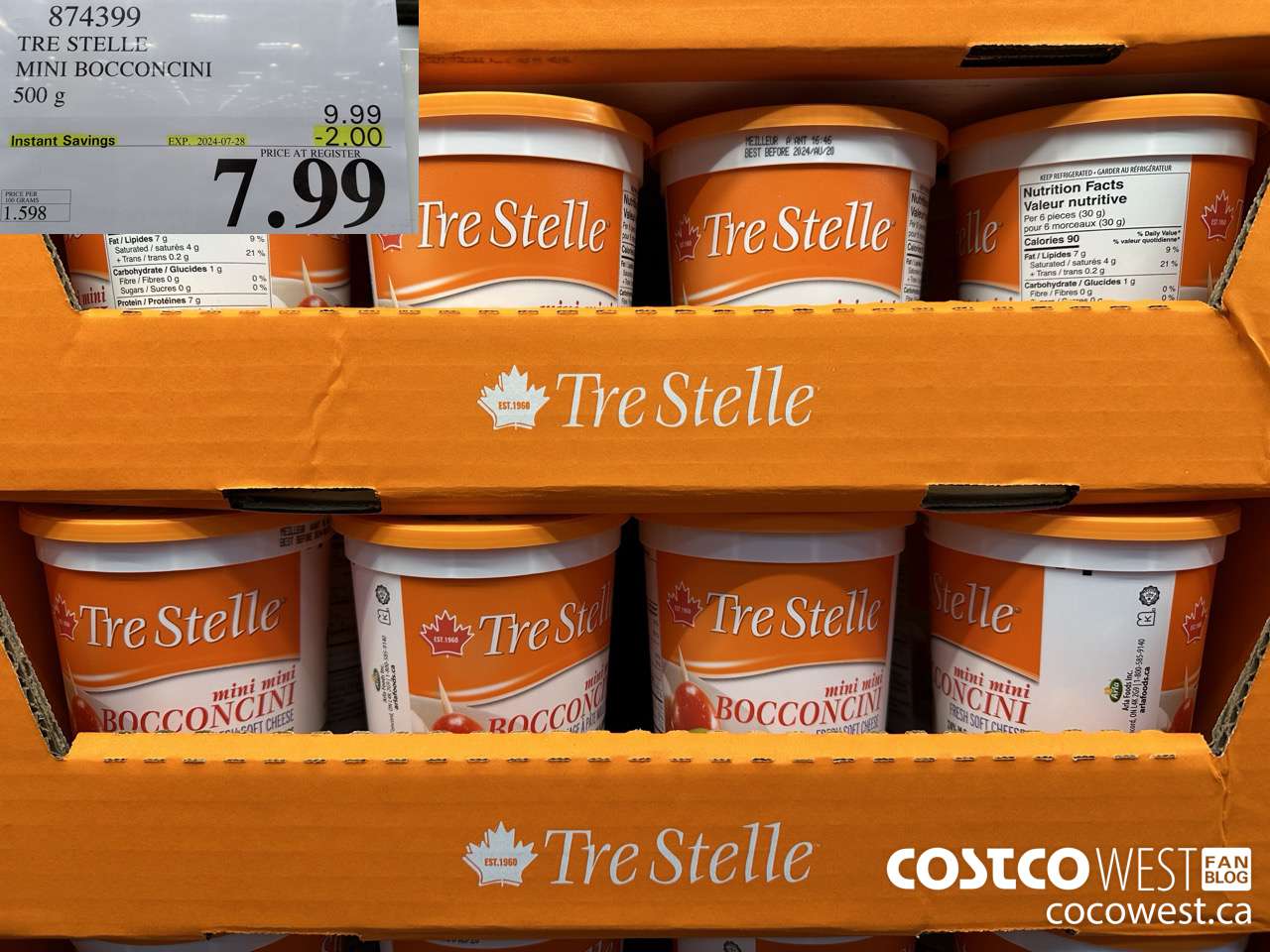 874399 TRE STELLE MINI BOCCONCINI 500 G ($2.00 INSTANT SAVINGS EXPIRES ON 2024-07-28) $7.99