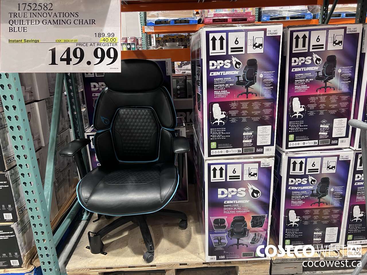 1752582 TRUE INNOVATIONS QUILTED GAMING CHAIR BLUE ($40.00 INSTANT SAVINGS EXPIRES ON 2024-07-07) $149.99