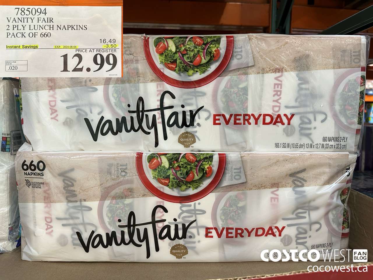 785094 VANITY FAIR 2 PLY LUNCH NAPKIN PACK OF 660 ($3.50 INSTANT SAVINGS EXPIRES ON 2024-08-04) $12.99