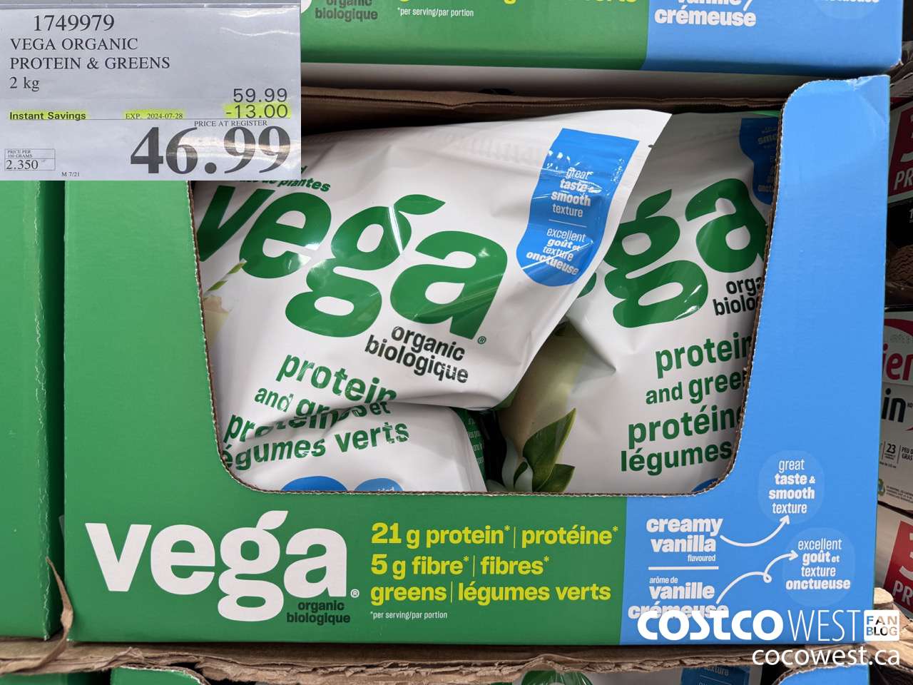 1749979 VEGA ORGANIC PROTEIN & GREENS 2 KG ($13.00 INSTANT SAVINGS EXPIRES ON 2024-07-28) $46.99