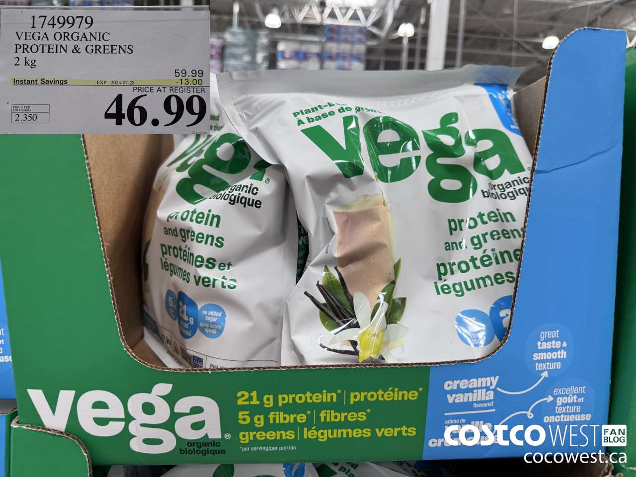 1749979 VEGA ORGANIC PROTEIN & GREENS 2 KG ($13.00 INSTANT SAVINGS EXPIRES ON 2024-07-28) $46.99