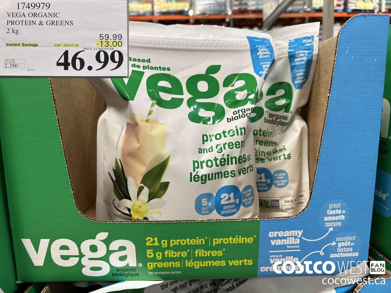 1749979 VEGA ORGANIC PROTEIN & GREENS 2 KG ($13.00 INSTANT SAVINGS EXPIRES ON 2024-07-28) $46.99