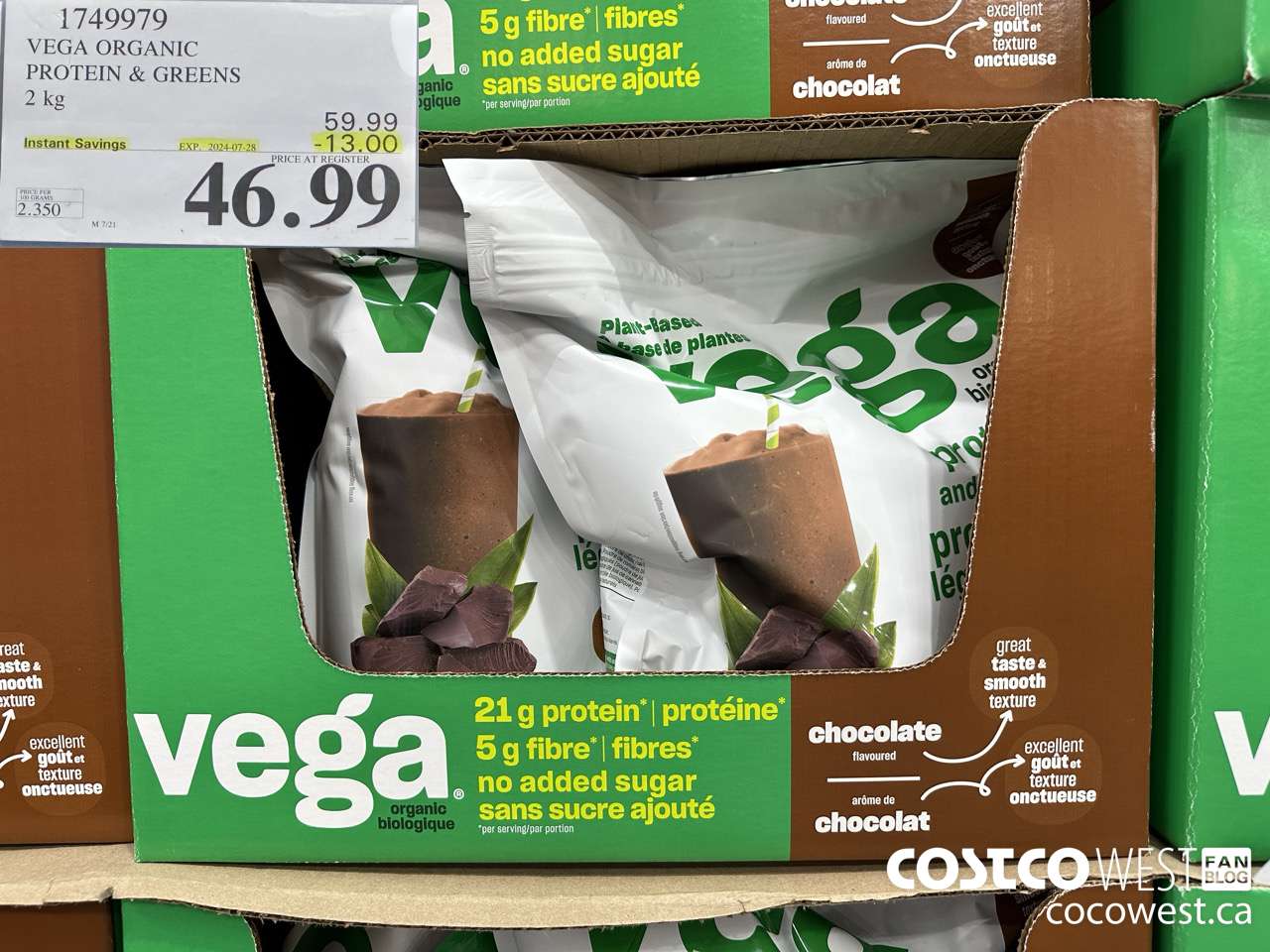 1749979 VEGA ORGANIC PROTEIN & GREENS 2 KG ($13.00 INSTANT SAVINGS EXPIRES ON 2024-07-28) $46.99