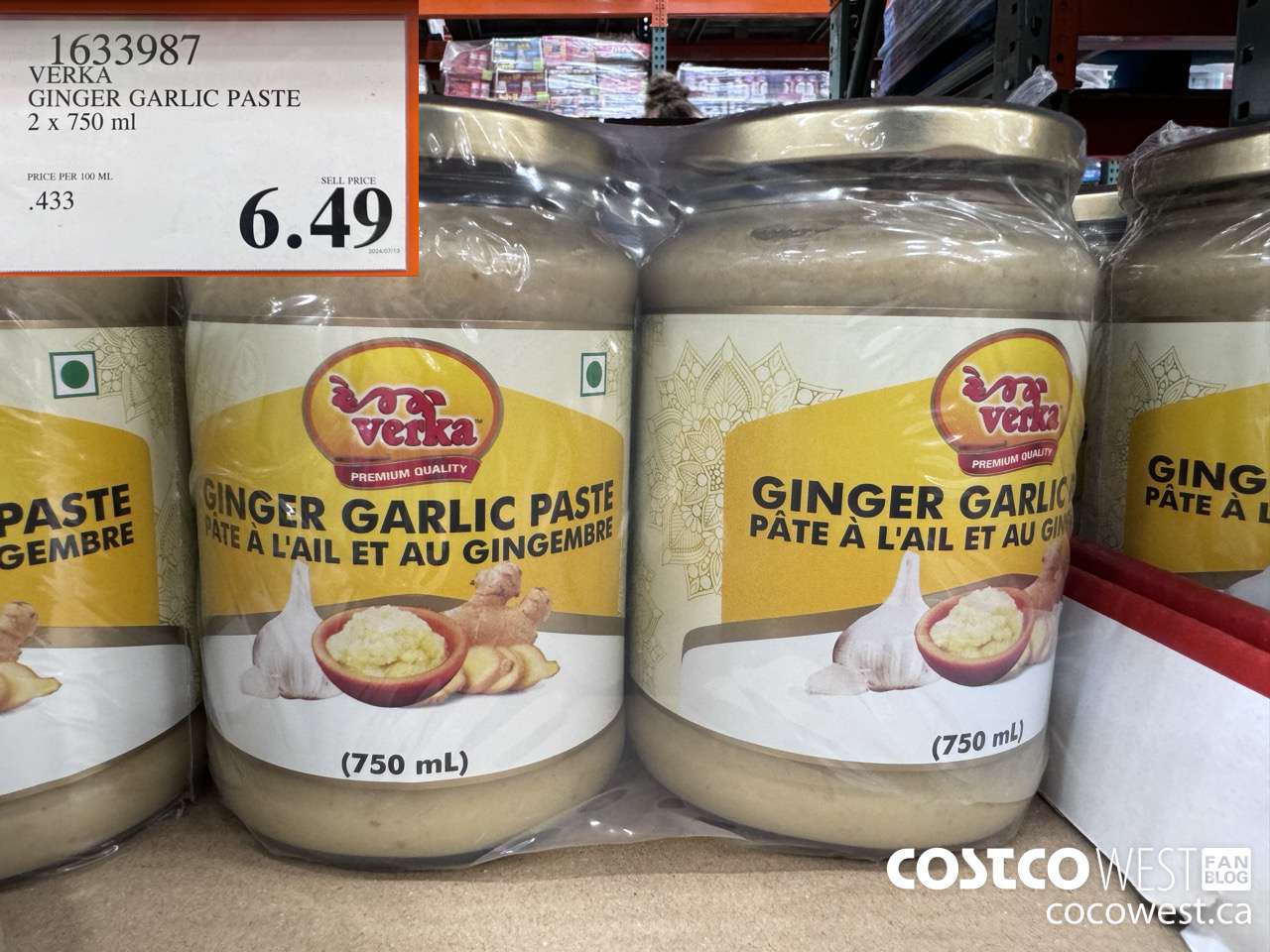 1633987 VERKA GINGER GARLIC PASTE 2 X 750ML $6.49