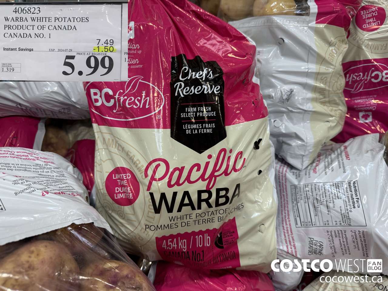 406823 WARBA WHITE POTATOES PRODUCT OF CANADA CANADA NO. 1 ($1.50 INSTANT SAVINGS EXPIRES ON 2023-07-29) $5.99