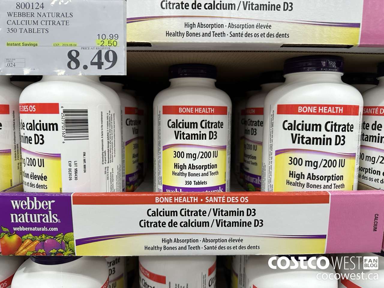 800124 WEBBER NATURALS CALCIUM CITRATE 350 TABLETS ($2.50 INSTANT SAVINGS EXPIRES ON 2024-08-04) $8.49