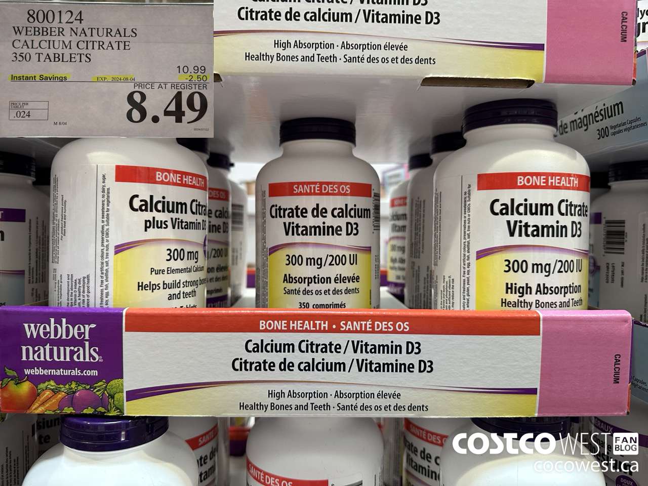 800124 WEBBER NATURALS CALCIUM CITRATE 350 TABLETS ($2.50 INSTANT SAVINGS EXPIRES ON 2024-08-04) $8.49