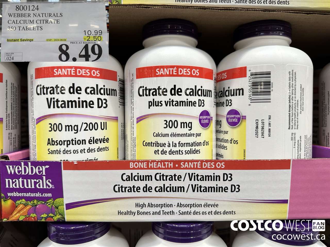 800124 WEBBER NATURALS CALCIUM CITRATE 350 TABLETS ($2.50 INSTANT SAVINGS EXPIRES ON 2024-08-04) $8.49