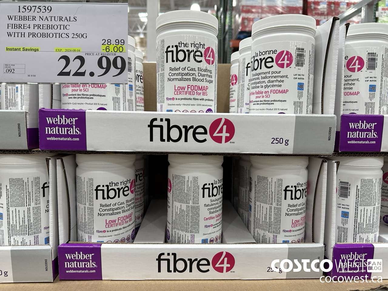 1597539 WEBBER NATURALS FIBRE4 PREBIOTIC WITH PROBIOTICS 250G ($6.00 INSTANT SAVINGS EXPIRES ON 2024-08-04) $22.99