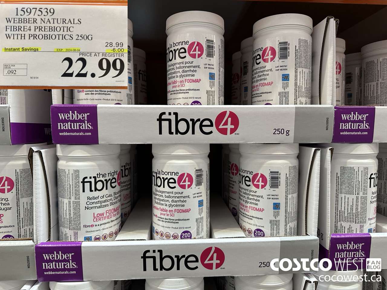 1597539 WEBBER NATURALS FIBRE4 PREBIOTIC WITH PROBIOTICS 250G ($6.00 INSTANT SAVINGS EXPIRES ON 2024-08-04) $22.99