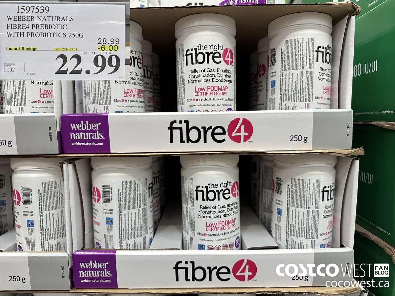 1597539 WEBBER NATURALS FIBRE4 PREBIOTIC WITH PROBIOTICS 250G ($6.00 INSTANT SAVINGS EXPIRES ON 2024-08-04) $22.99