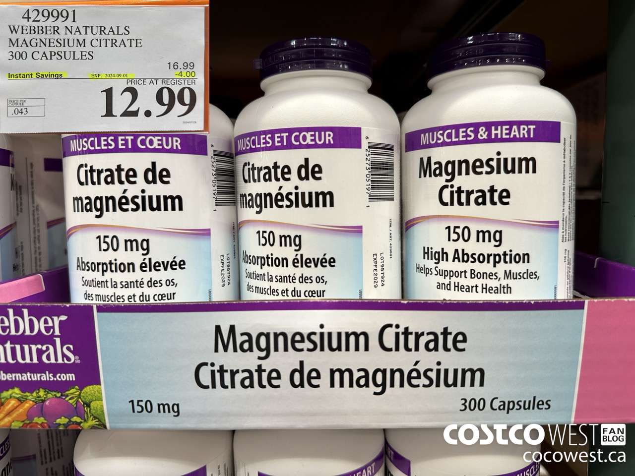 429991 WEBBER NATURALS MAGNESIUM CITRATE 300 CAPSULES ($4.00 INSTANT SAVINGS EXPIRES ON 2024-09-01) $12.99