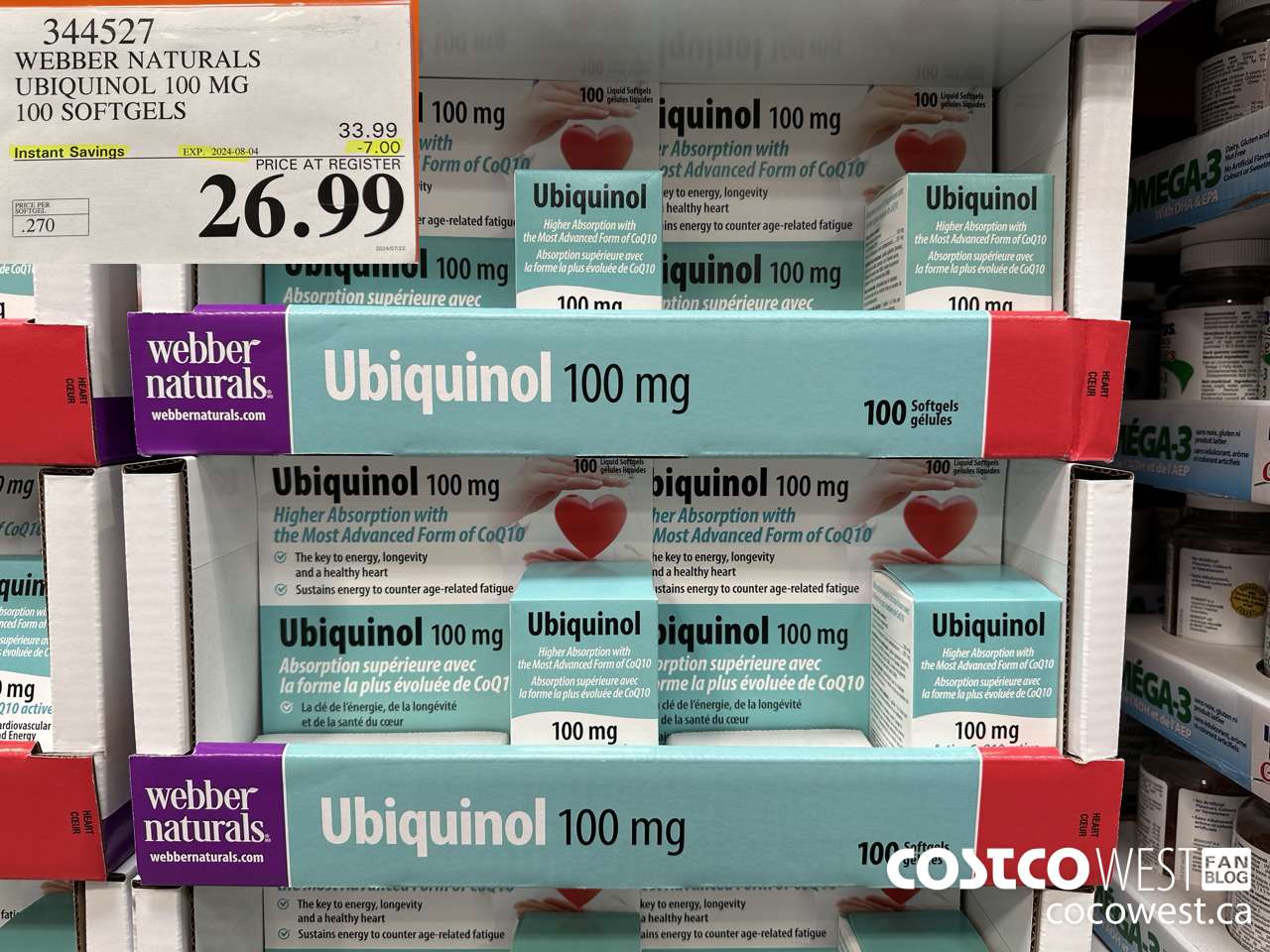 344527 WEBBER NATURALS UBIQUINOL 100 MG 100 SOFTGELS ($7.00 INSTANT SAVINGS EXPIRES ON 2024-08-04) $26.99