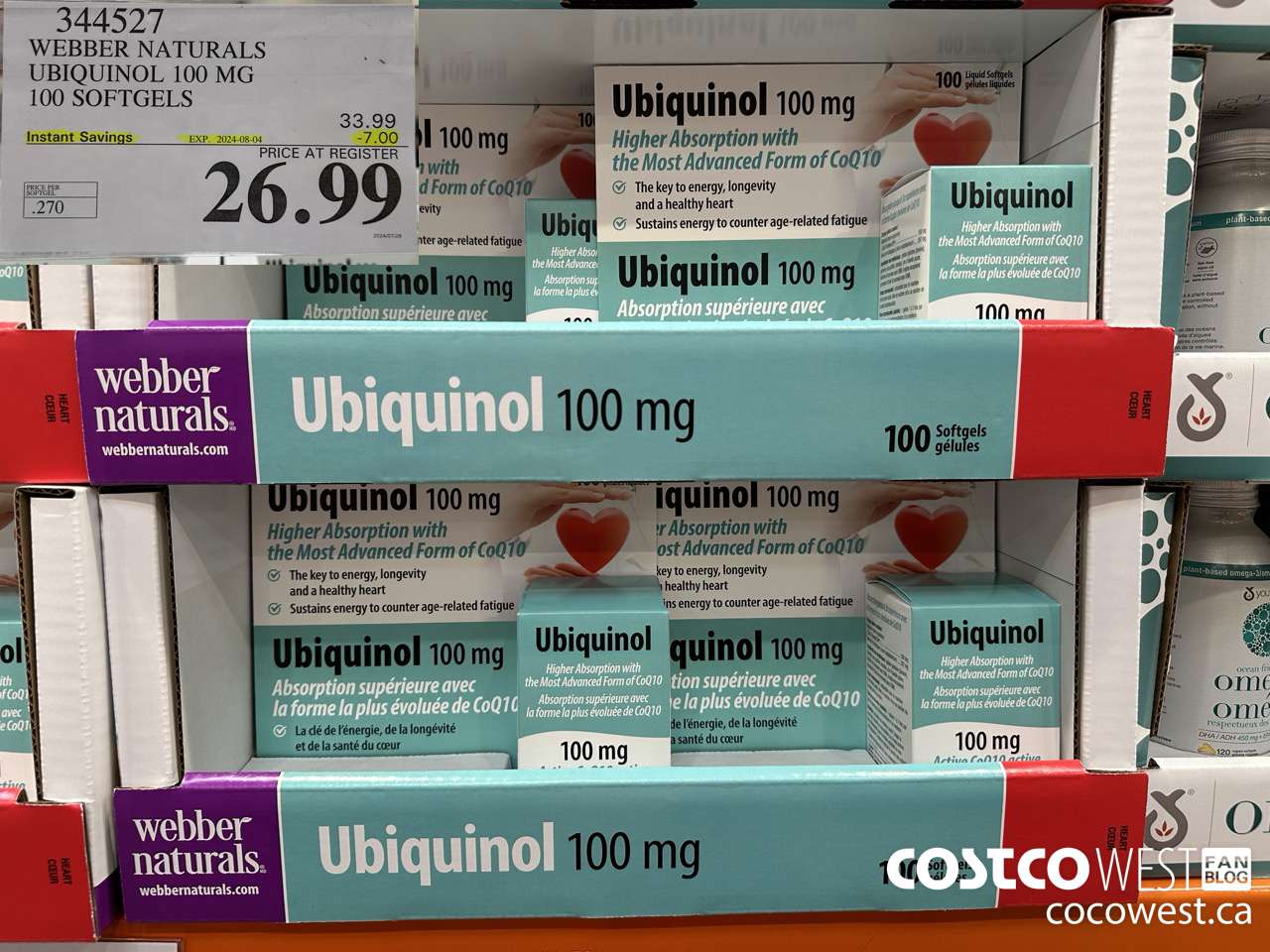 344527 WEBBER NATURALS UBIQUINOL 100 MG 100 SOFTGELS ($7.00 INSTANT SAVINGS EXPIRES ON 2024-08-04) $26.99