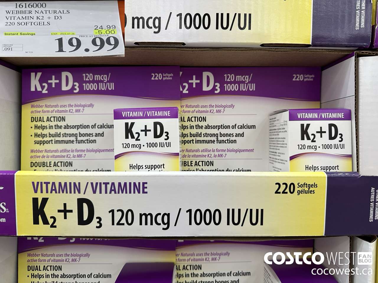 1616000 WEBBER NATURALS VITAMIN K2+D3 220 SOFTGELS ($5.00 INSTANT SAVINGS EXPIRES ON 2024-07-28) $19.99