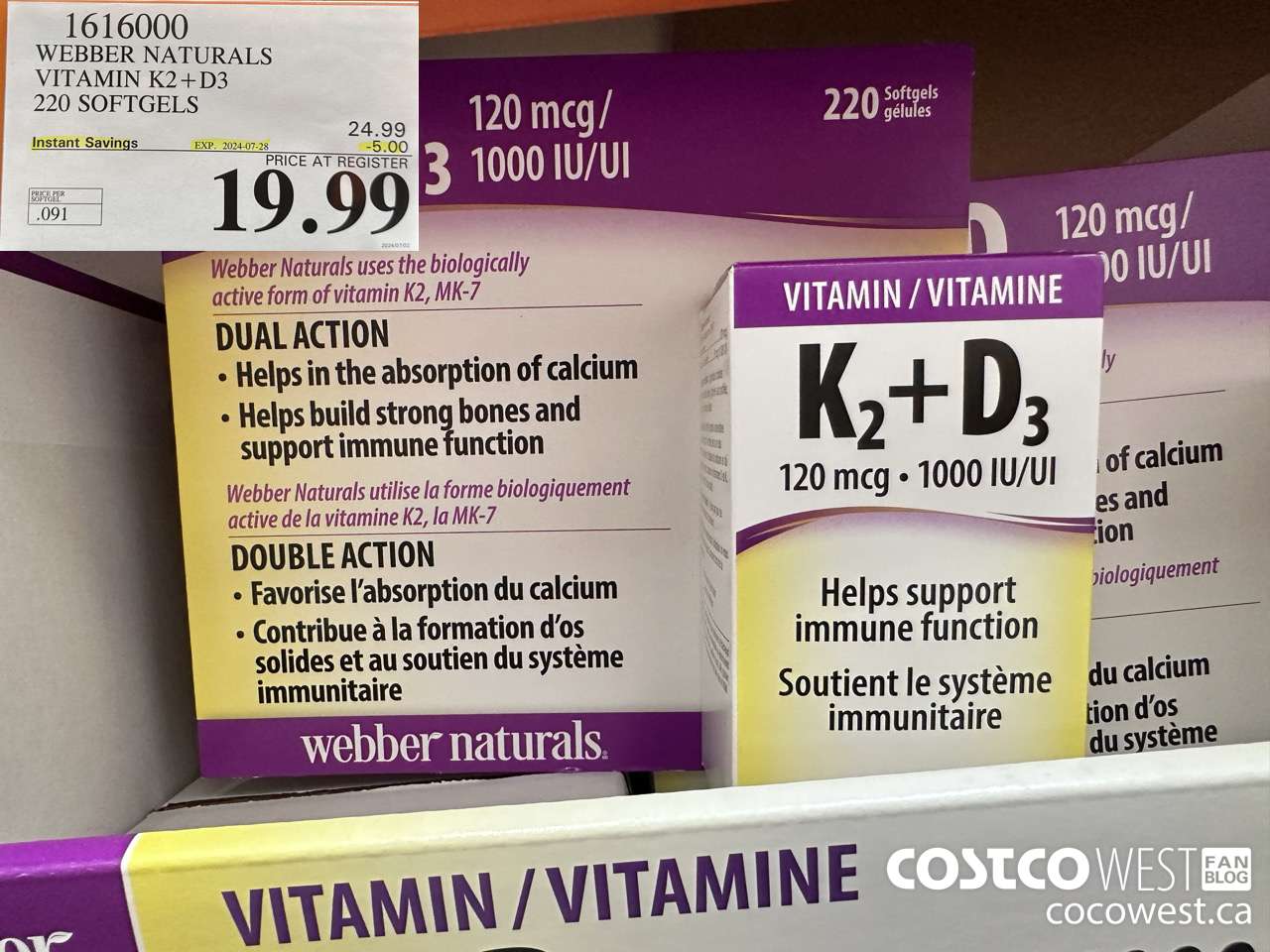 1616000 WEBBER NATURALS VITAMIN K2+D3 220 SOFTGELS ($5.00 INSTANT SAVINGS EXPIRES ON 2024-07-28) $19.99
