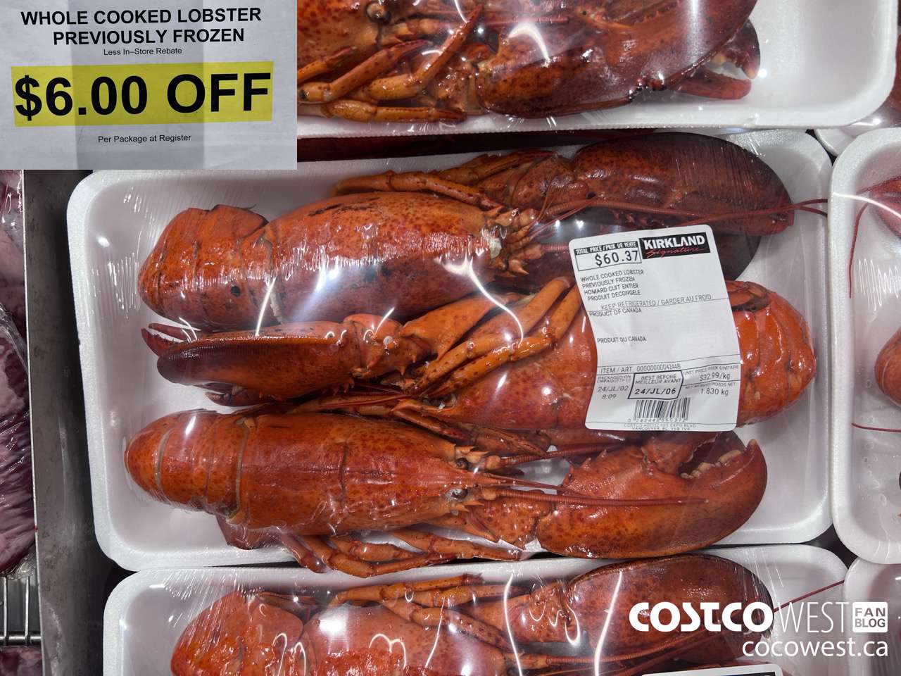 42448 WHOLE COOKED LOBSTER PREVIOUSLY FROZEN ($6.00 INSTANT SAVINGS)