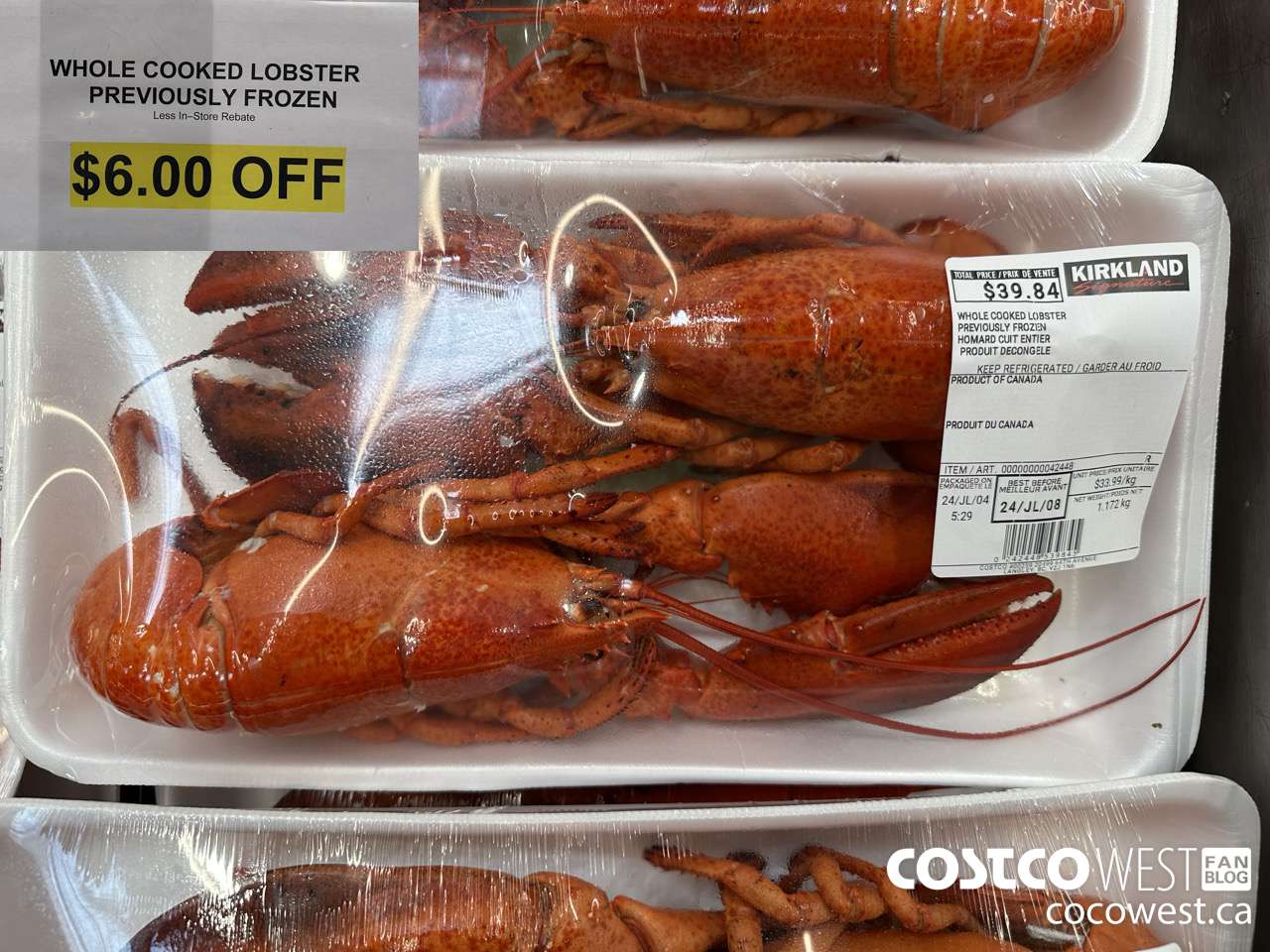 42448 WHOLE COOKED LOBSTER PREVIOUSLY FROZEN ($6.00 INSTANT SAVINGS)