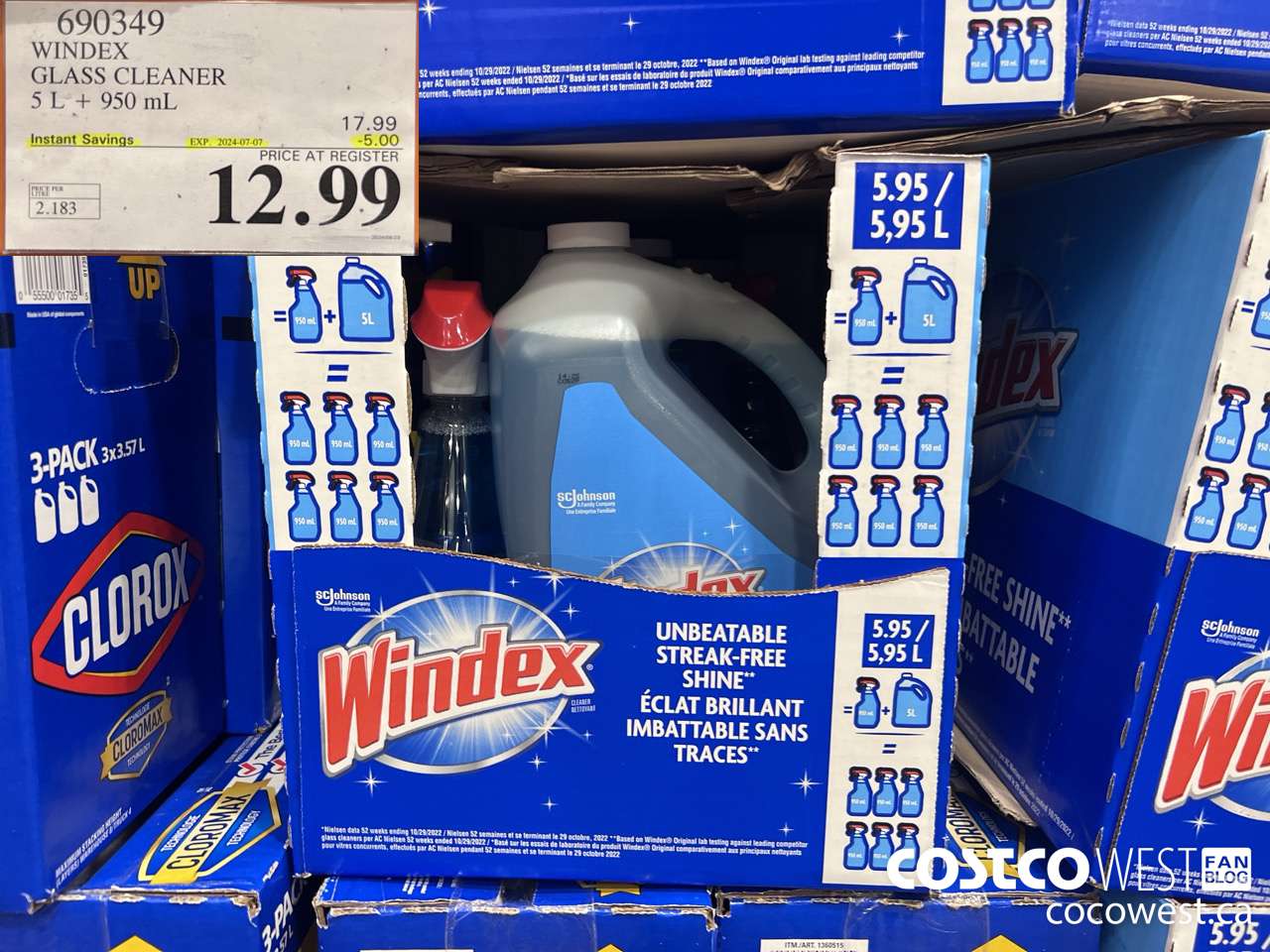 690349 WINDEX GLASS CLEANER 5L + 950ML ($5.00 INSTANT SAVINGS EXPIRES ON 2024-07-07) $12.99