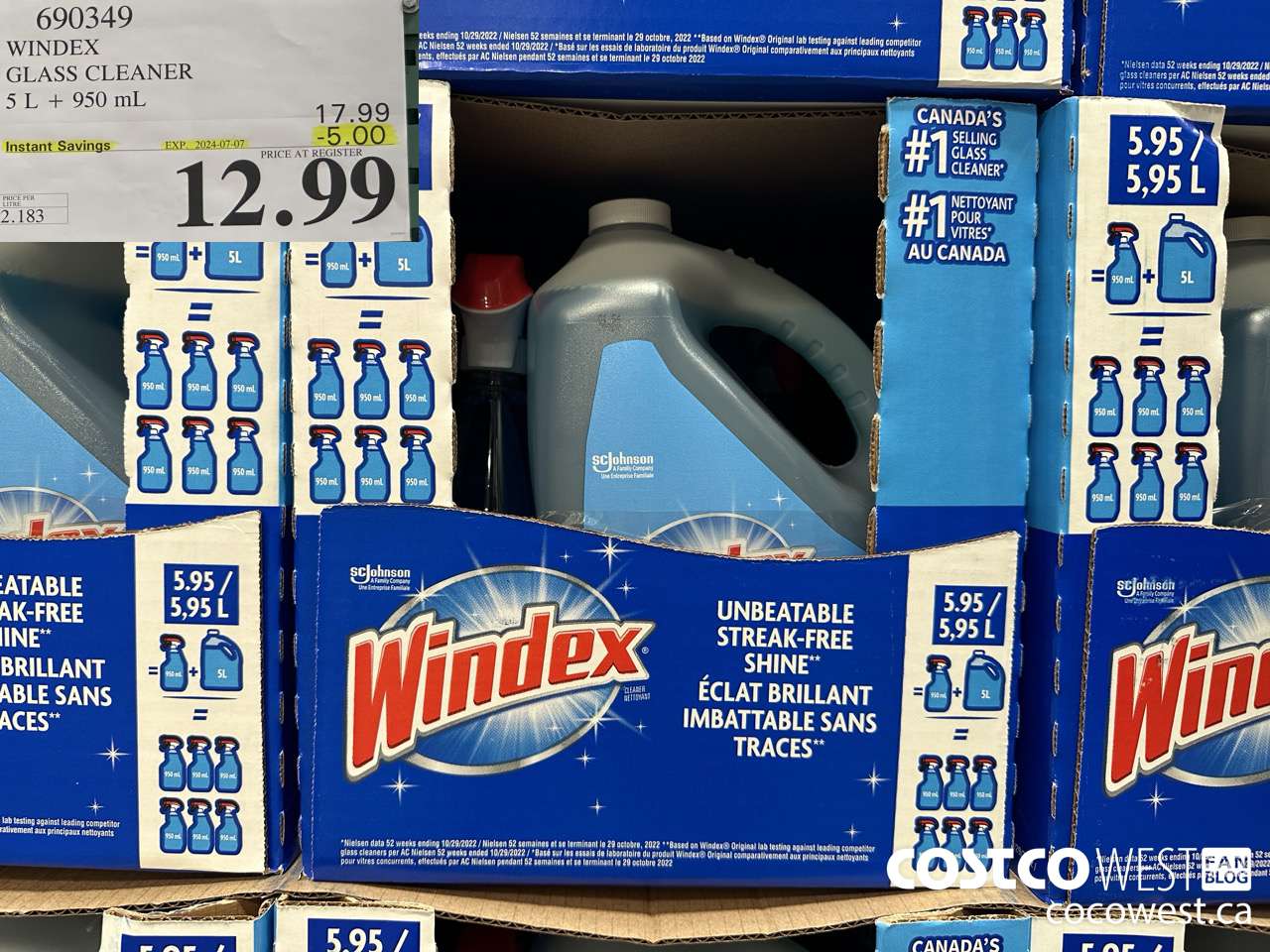 690349 WINDEX GLASS CLEANER 5L + 950ML ($5.00 INSTANT SAVINGS EXPIRES ON 2024-07-07) $12.99