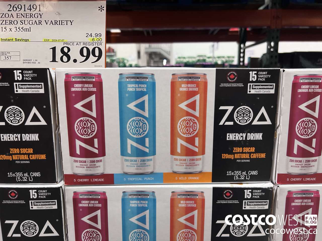 2691491 ZOA ENERGY ZERO SUGAR VARIETY 15 X 355ML ($6.00 INSTANT SAVINGS EXPIRES ON 2024-07-07) $18.99