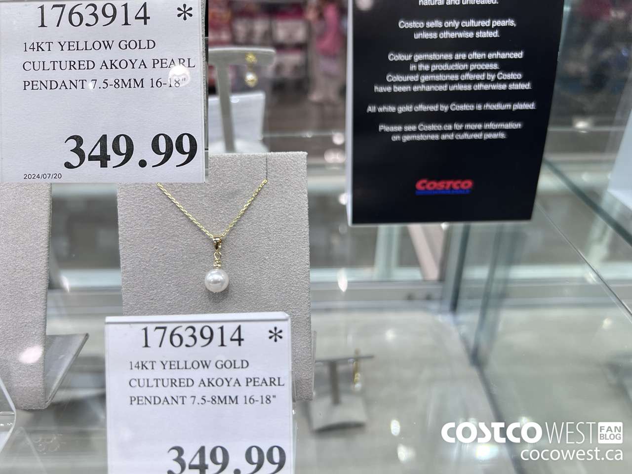 1763914 14KT YELLOW GOLD CULTURED AKOYA PEARL PENDANT 7.5-8MM 16-18