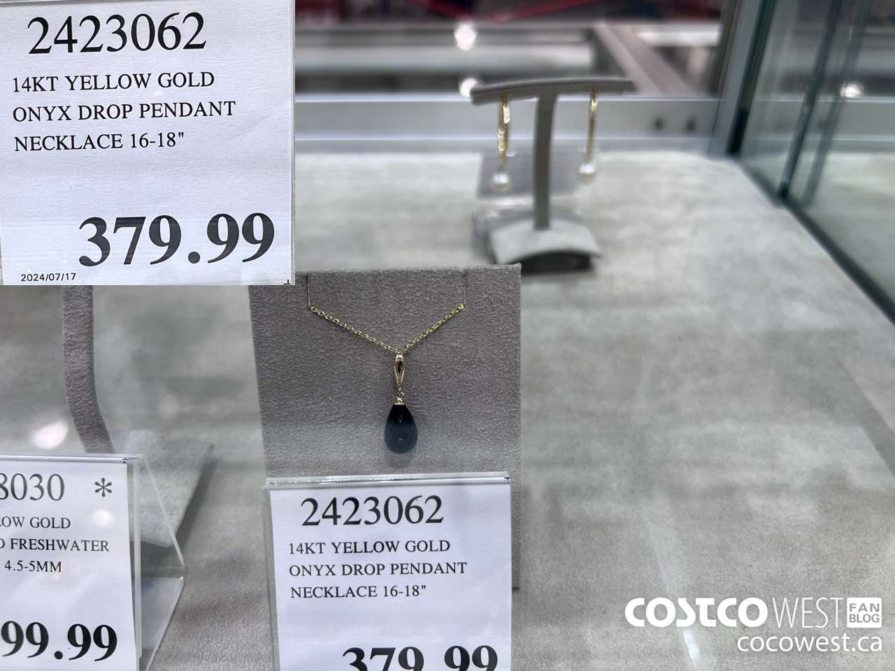 2423062 14KT YELLOW GOLD ONYX DROP PENDANT NECKLACE 16-18